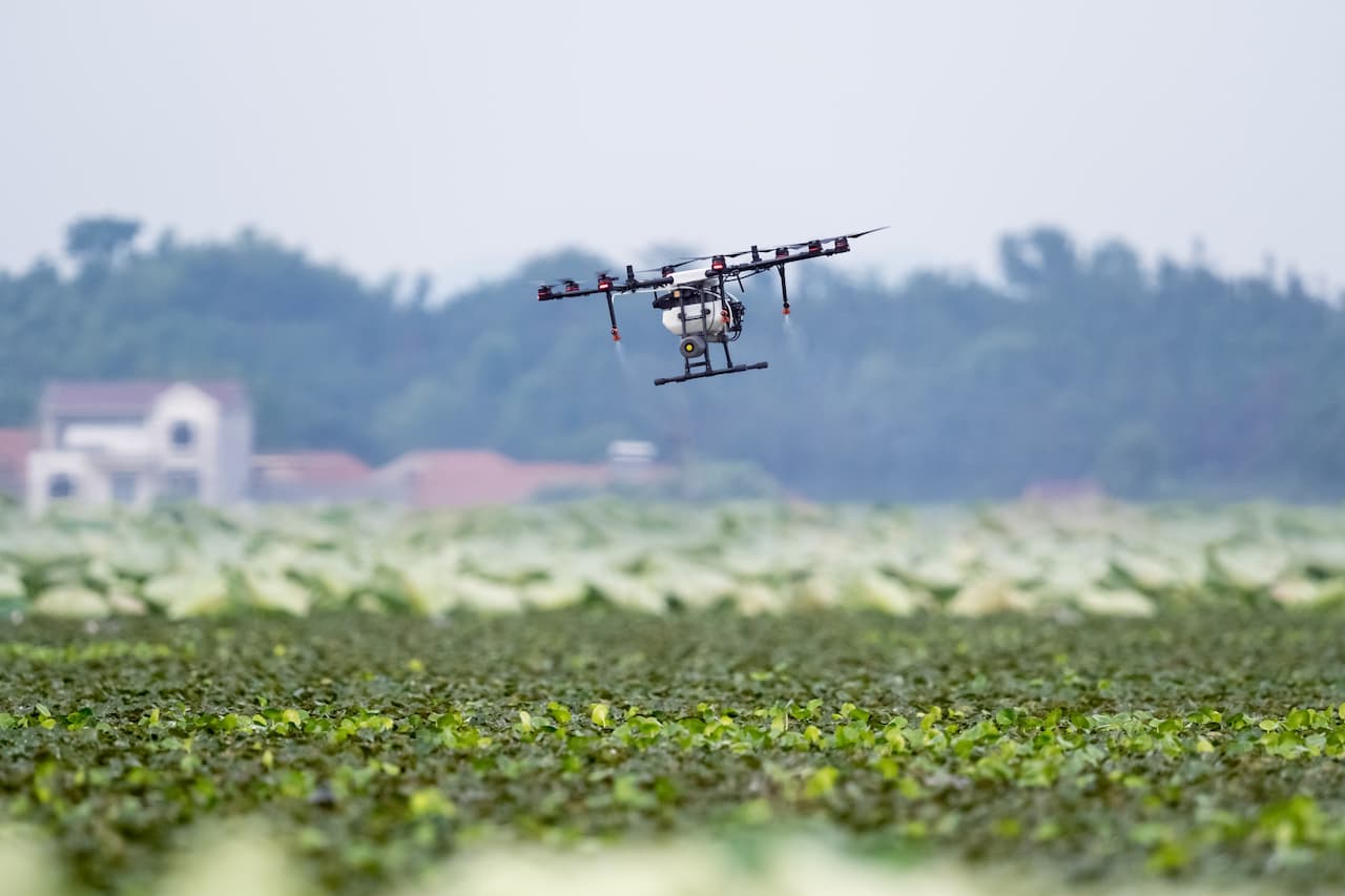 Drone sendo utilizado para agricultura de precisão